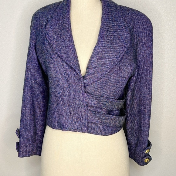 Vintage Cropped Blazer Jacket with wrap gold button details purple Size Medium - Picture 1 of 11